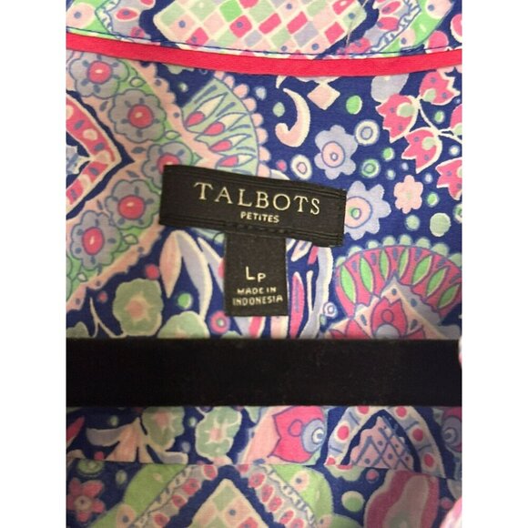 Talbot's Large Petite 100% Cotton Long Sleeve Button Up Paisley Blouse - Picture 9 of 11